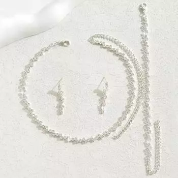 3 шт./комплект женский комплект ювелирных изделий горный хрусталь чокер висячие серьги браслет комплект с удлинителем серебряный