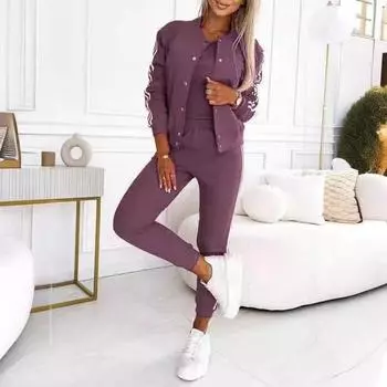 3 шт./комплект женский осенний топ брюки пальто комплект однобортный кардиган фитнес жилет полосатый эластичный пояс облегающие брюки спортивный повседневный домашний наряд M чёрный