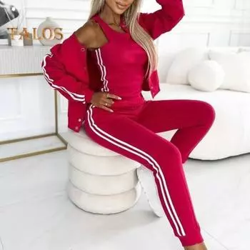 3 шт./комплект женский осенний топ брюки пальто комплект однобортный кардиган фитнес жилет полосатый эластичный пояс облегающие брюки спортивный повседневный домашний наряд XXL серый