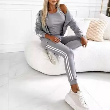 3 шт./комплект женский осенний топ брюки пальто комплект однобортный кардиган фитнес жилет полосатый эластичный пояс облегающие брюки спортивный повседневный домашний наряд XXXL фиолетовый