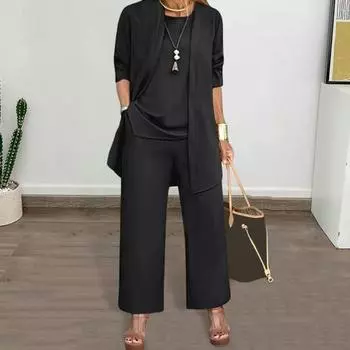 3 шт./комплект женский пальто жилет брюки комплект длинный рукав кардиган O-образный вырез S серый