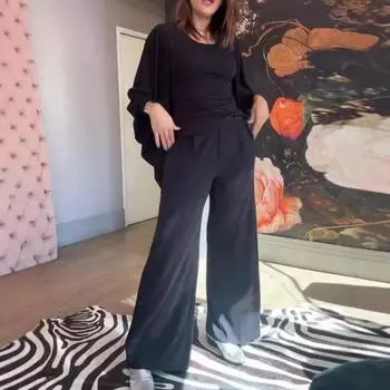 3 шт./комплект женский жилет пальто брюки костюм круглый вырез без рукавов однотонная блузка эластичный пояс широкие брюки повседневная одежда спортивный наряд S