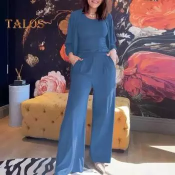 3 шт./комплект женский жилет пальто брюки костюм круглый вырез без рукавов однотонная блузка эластичный пояс широкие брюки повседневная одежда спортивный наряд осень весна S