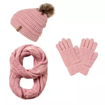 3 шт./комплект женский зимний шапка шарф перчатки комплект толстые вязаные теплые шапки перчатки белый