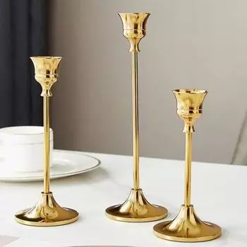 3 шт. Конические подсвечники, металлический высокий подсвечник, винтажный центральный подсвечник для стола античная золотой