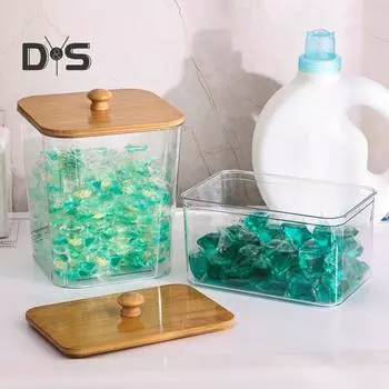 3 шт. контейнер для белья прозрачный большой емкости прозрачный дизайн прачечная организация контейнеры с бамбуковыми крышками Square