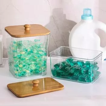 3 шт. контейнер для белья прозрачный большой емкости прозрачный дизайн прачечная организация контейнеры с бамбуковыми крышками Square