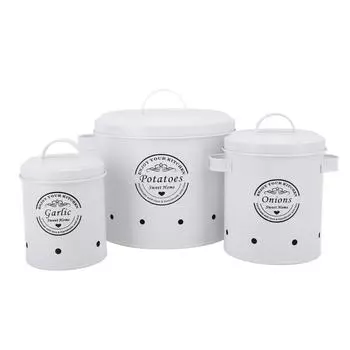 3 шт. контейнер для хранения картофеля и лука из углеродистой стали, фермерский картофельный держатель, кухонные канистры для хранения, банки L белый