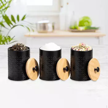 3 шт. Контейнер для кофе, чая, сахара, набор кухонных канистр, герметичные банки для хранения продуктов в деревенском стиле чёрный