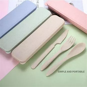 3 шт. коробка для столовых приборов из пшеничной соломы для путешествий, столовые приборы, наборы столовых приборов, вилка, ложка