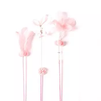 3 шт. кошачья дразнилка, интерактивная игрушка с перьями для кошки, котенка, для игры, розовая розовый