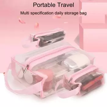 3 шт. косметички большой вместимости с ручкой, застежкой-молнией, прозрачный дизайн, легкий доступ, портативные дорожные косметички чёрный