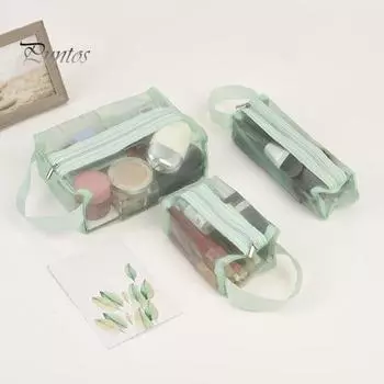 3 шт. косметички большой вместимости с ручкой, застежкой-молнией, прозрачный дизайн, легкий доступ, портативные дорожные косметички жёлтый