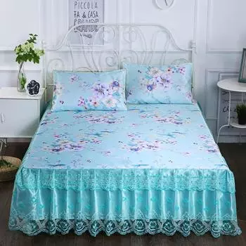 3 шт. крутой коврик, кружевная юбка для кровати, ледяной коврик, современные покрывала, приятный для кожи, комплект постельного белья, ткань для кровати размера «queen-size» с наволочкой 1.2x2.0m(3.9FT)Bed