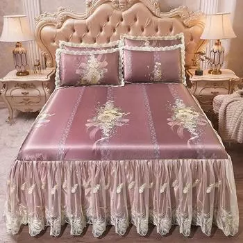 3 шт. крутой коврик-юбка-кровать Покрывало на кровать Кондиционер Мягкая складная машинная стирка Прохладная простыня с наволочками 3 pcs 150x200cm