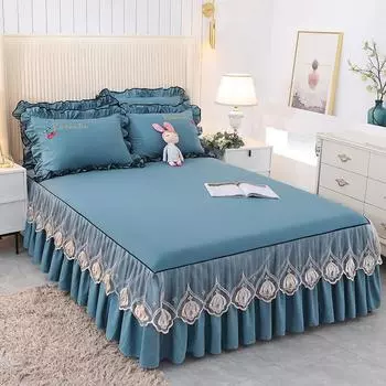 3 шт. кружевное покрывало на кровать, хлопковое постельное белье высотой 45 см с наволочками, пылезащитные покрывала для кровати размера Queen/King Size 3 Pcs 150cmx200cm