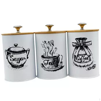 3 шт. Кухонные канистры для столешницы, кофейные, чайные, сахарные контейнеры, набор, железные, винтажные, простые белый
