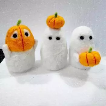 3 шт., куклы-призраки на Хэллоуин, шерстяной фетр ручной работы, кукла-призрак тыквы, игла, валяная игрушка-призрак, милое домашнее украшение на Хэллоуин Sets