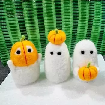 3 шт., куклы-призраки на Хэллоуин, шерстяной фетр ручной работы, кукла-призрак тыквы, игла, валяная игрушка-призрак, милое домашнее украшение на Хэллоуин Sets