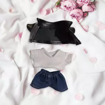 3 шт. кукольная кожаная куртка и футболка брюки, ручная работа одежда аксессуары наряды для 15-17 см