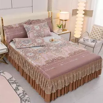 3 шт. Летний комплект из 3 предметов: покрывало в стиле юбки, кружевное покрывало в европейском стиле, покрывало для матраса, чехол для защиты от пыли 3 pcs 150x200cm