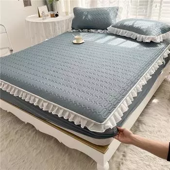 3 шт., летняя кружевная юбка-кровать для девочек, латексный холодильник, мягкий наматрасник, чехол для дома, моющийся комплект простыни из ледяного шелка с наволочкой 150x200cm-3pcs