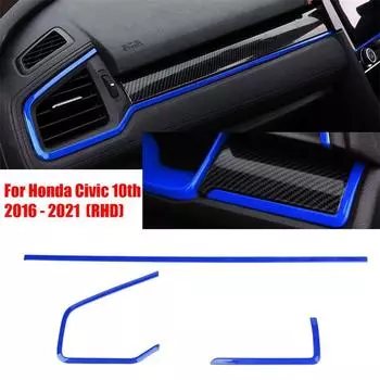 3 шт., левая и правая автомобильная внутренняя консоль, центральная приборная панель, рамка, отделка для Honda Civic 10-го поколения 2016 2017 2018 2019 2020 2021, аксессуары для салона автомобиля Left Hand Drive Car