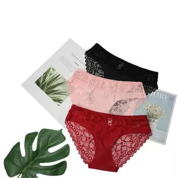 3 шт./лот 1 черный + 1 розовый + 1 красный кружевные трусики для женского комплекта сексуального интимного белья M