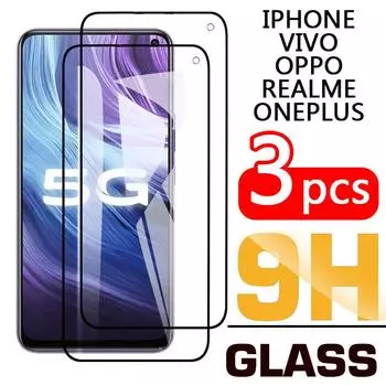 3 шт./лот 9H Защитная стеклянная пленка для Vivo Y12s Y52s Защитная пленка для экрана для iPhone OPPO Realme Oneplus Полное покрытие из закаленного стекла, устойчивая к царапинам пленка iPhone 5/5s/SE