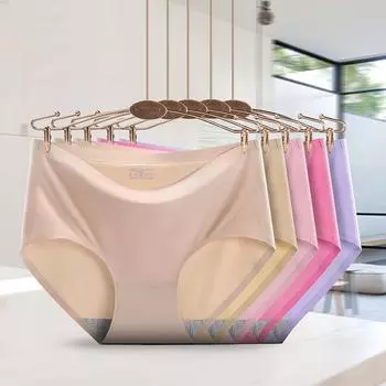 3 шт./лот, бесшовное нижнее белье, женские трусики, однотонные трусики со средней талией, трусы из ледяного шелка, удобные трусы женские M