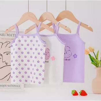 3 шт. / Лот, детская майка, рубашки для девочек, хлопковая футболка с героями мультфильмов, топы, нижнее белье, детские майки S разноцветный