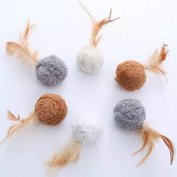 3 шт./лот, игрушка для кошек, плюшевый мяч с перьями, интерактивная забавная погоня, товары для домашних животных