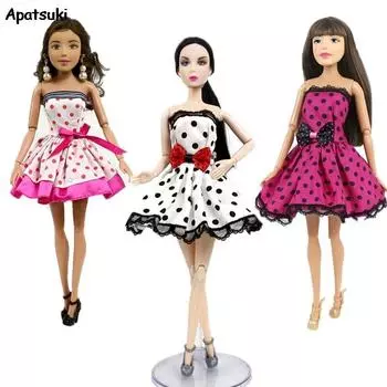 3 шт./лот кукольная одежда для куклы Барби, одежда для 1/6 кукол BJD, кружевные платья в горошек для новогодней вечеринки, самодельная игрушка для ребенка разноцветный