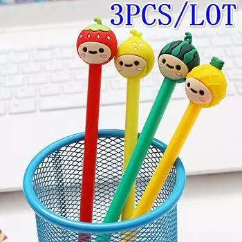 3 шт./лот мультяшная креативная фруктовая смайловая гелевая ручка клубника арбуз ананас оранжевый черный ручка 1pcs