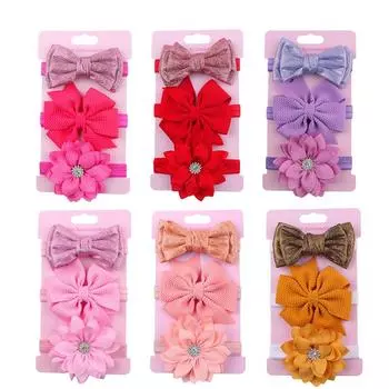 3 шт./лот повязка на голову для маленьких девочек с бантом и цветком принцессы эластичная повязка для волос для новорожденных девочек комплект аксессуаров для волос для малышей розы красного