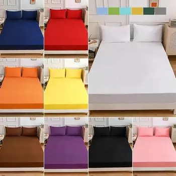 3 шт./лот, простыня с наволочкой, однотонные простыни, одинарный, двойной, королевский размер, матрас, постельное белье и 2 наволочки 90x200-Pillowcases black