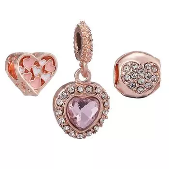 3 шт./лот розовое золото сердце кристалл подвески бусины кулон подходят Diy брендовые подвески браслеты ожерелья для женщин модные ювелирные изделия Изготовление