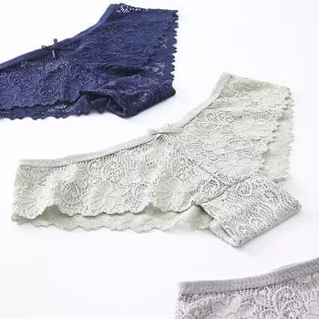 3 шт./лот сексуальные бесшовные трусики женские стринги дышащие трусики бикини женские сплошные кружевные трусики ажурное нижнее белье трусы M красный