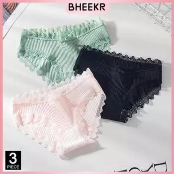 3 шт./лот сексуальные кружевные трусы женские хлопковые трусики модные однотонные трусики комплект нижнего белья M