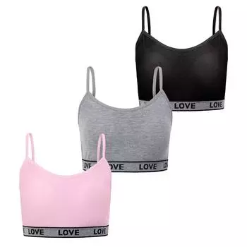 3 шт./лот тренировочный бюстгальтер с буквами для учеников средней школы, мягкий спортивный жилет для маленьких детей, топы, нижнее белье для девочек-подростков 8-16 лет one size чёрный