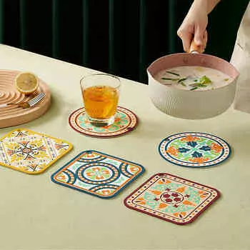 3 шт./лот винтажный коврик для обеденного стола, теплоизоляционный коврик, противоожоговый, противоскользящий коврик для сковороды, ПВХ-подставка под кофе, аксессуары для кухни 3pcs Round