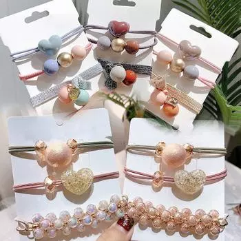 3 шт./лот, жемчужные бусины, эластичные резинки для волос с кристаллами, резинки для волос для девочек, держатель для хвоста, резиновые веревки для волос, женские аксессуары для волос фиолетовый