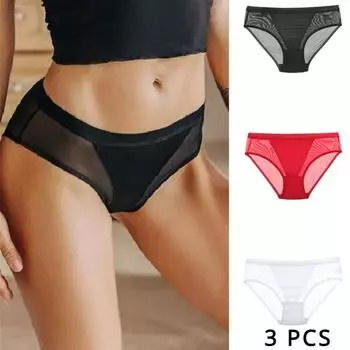 3 шт./лот, женские кружевные сетчатые трусики с низкой посадкой, бесшовное нижнее белье, женское нижнее белье, трусы M-XL, партия M