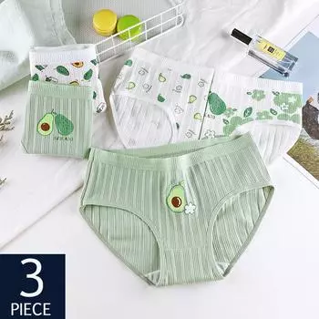 3 шт./лот, женские милые трусики с авокадо, хлопковые дышащие трусы, нижнее белье с низкой посадкой, приятные для кожи трусы для девочек, мягкое женское нижнее белье M