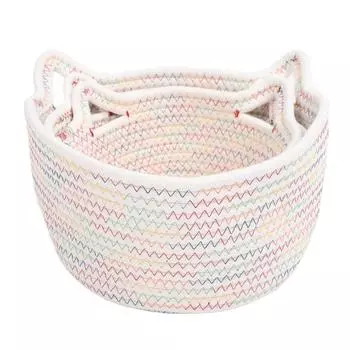 3 шт. Маленькая плетеная хлопковая веревочная корзина, набор кошачьих ушей для детских нужд, мелких предметов, кровати для домашних животных белый