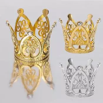 3 шт., маленькая тиара со стразами, Корона, мини-корона, топпер для торта для цветочных композиций, декор для душа, дня рождения, свадьбы золотой