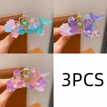 3 шт. Маленькие девочки Корона русалки Заколка для волос Замороженная Снежная Головной убор Вилка для волос Морской стиль Аксессуары для волос для девочки