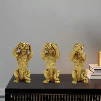 3 шт., маленькие статуи тигра, скульптуры животных, украшения, коллекции фигурок, смола золотой