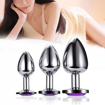 3 шт. Маленький Средний Большой Анальная пробка из нержавеющей стали Дилдо Секс Анальная пробка для женщин - Темно-фиолетовый