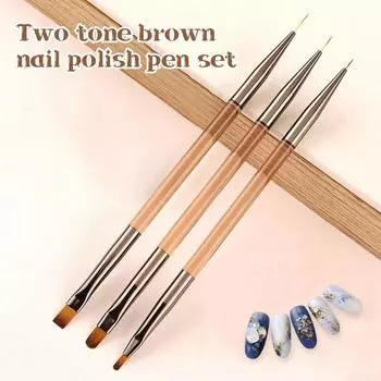 3 шт. Маникюрные кисти двойного назначения, гелевая градиентная кисть, ультратонкая ручка для рисования линий, двухсторонние инструменты для дизайна ногтей